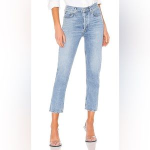 Agolde Riley High Rise Straight Crop Organic Cotton Jeans in Blur Wash Size 23